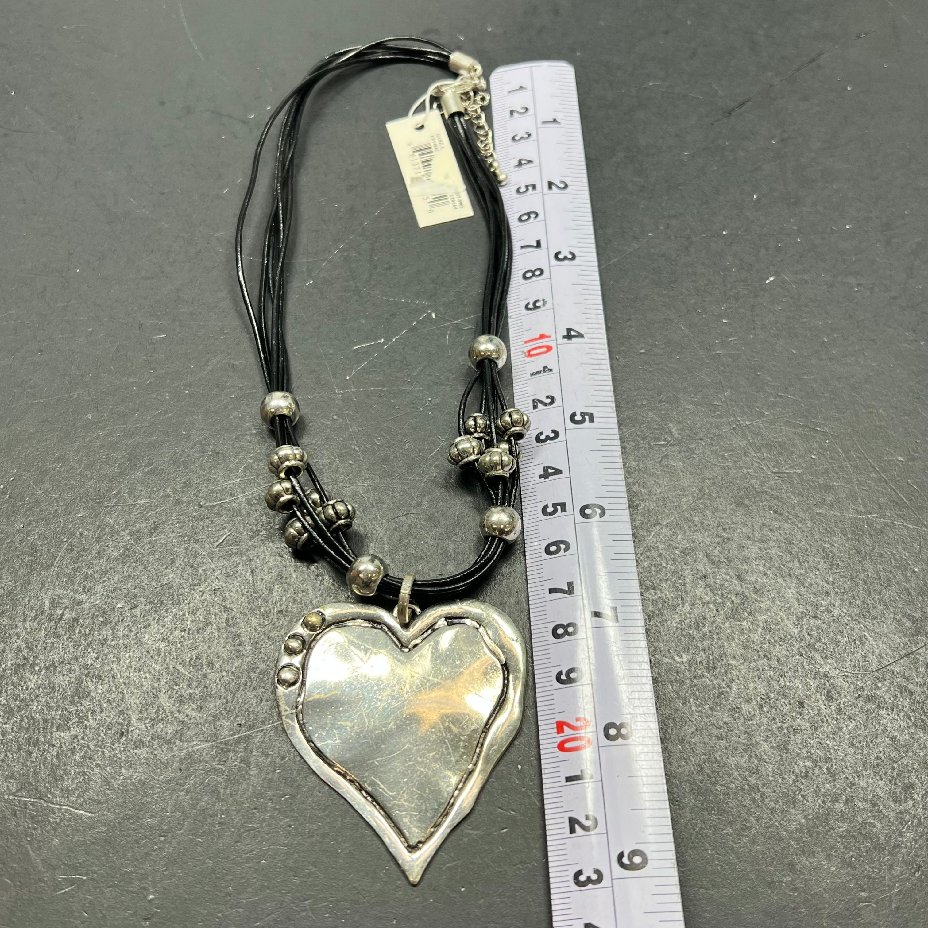 Vintage Ganz Heart Necklace Heart Pendant Silver Tone Black Cord