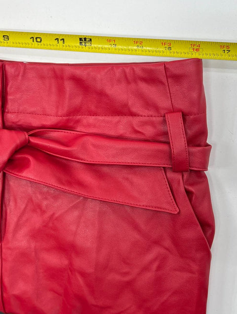 NWT NY&C Red Faux Leather Tie Neck Pant Suit Set Women's M Top 10 Pants