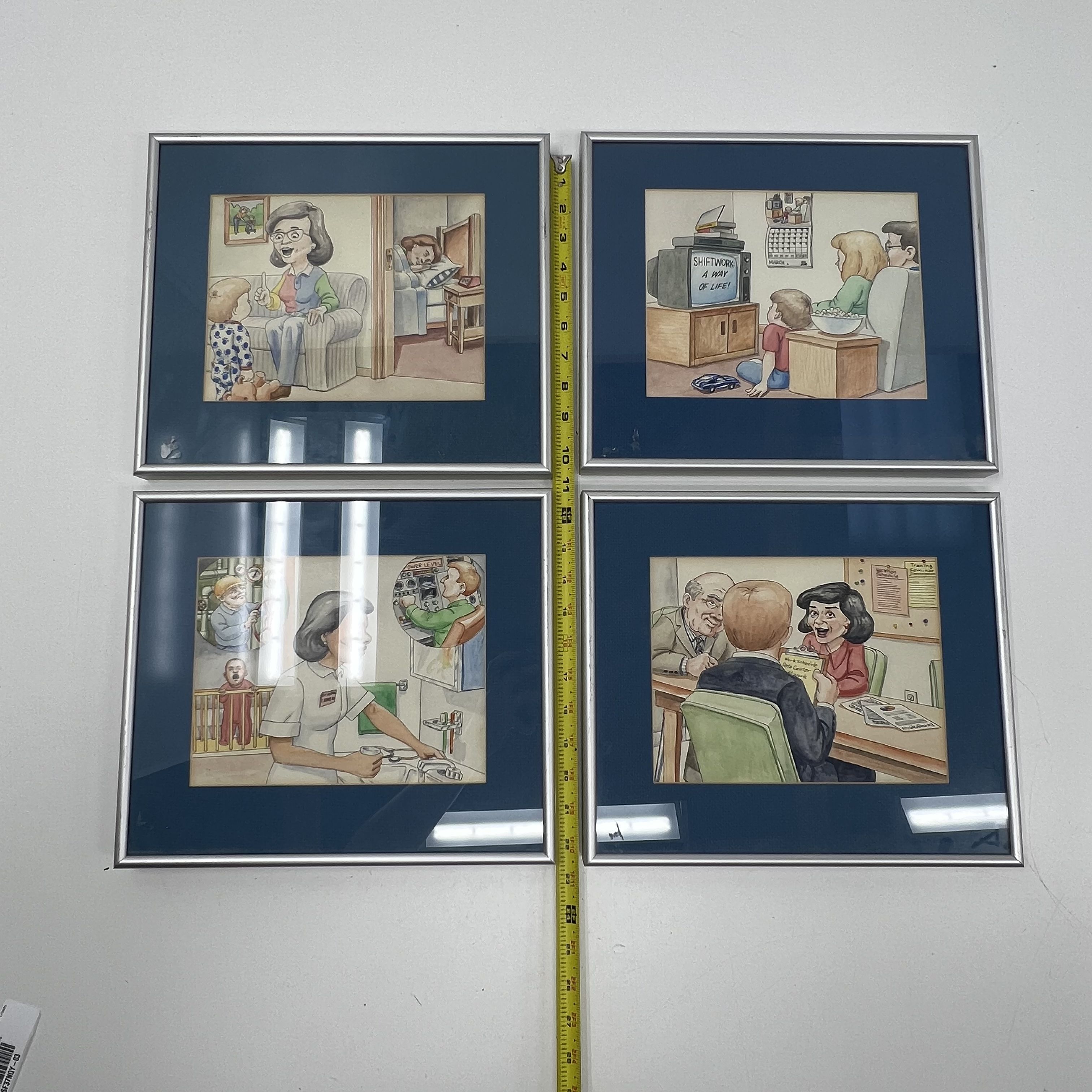 Vintage 80s SynchroTech Shift Work Comic Art Print Lot of 4 Framed Signed