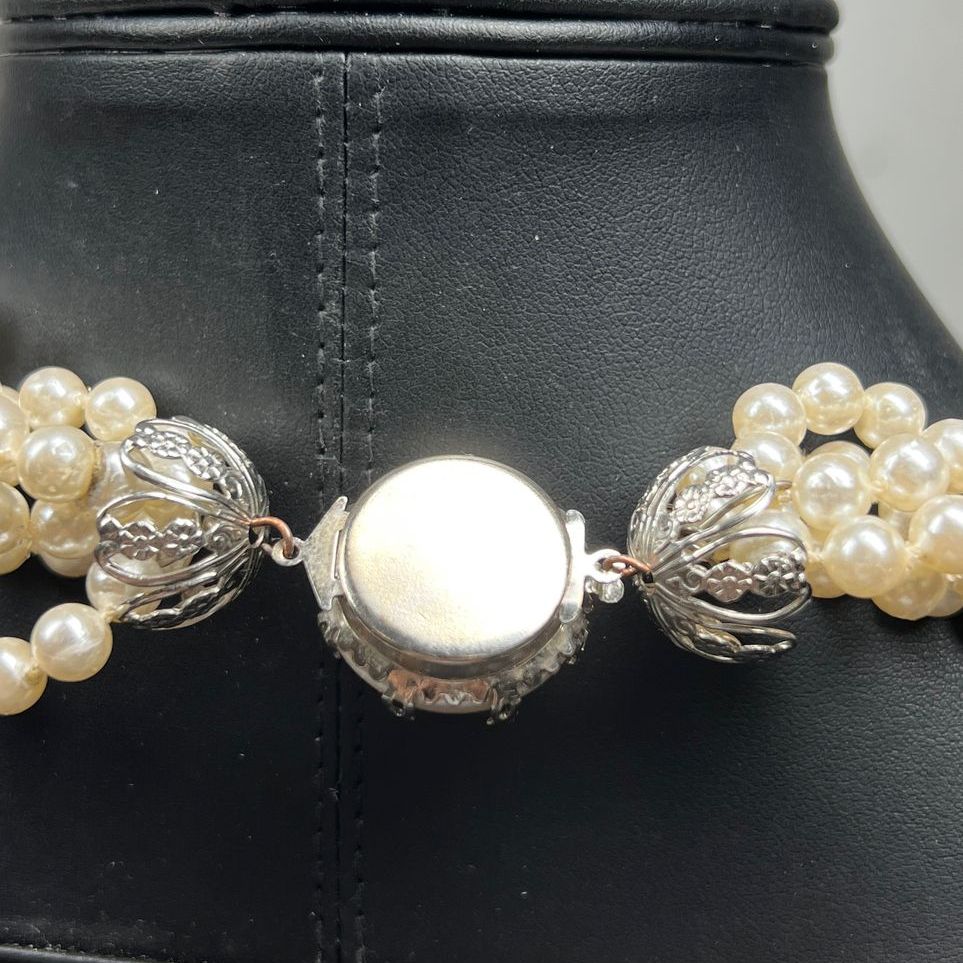 Faux Pearl Multistrand Necklace Costume Jewelry