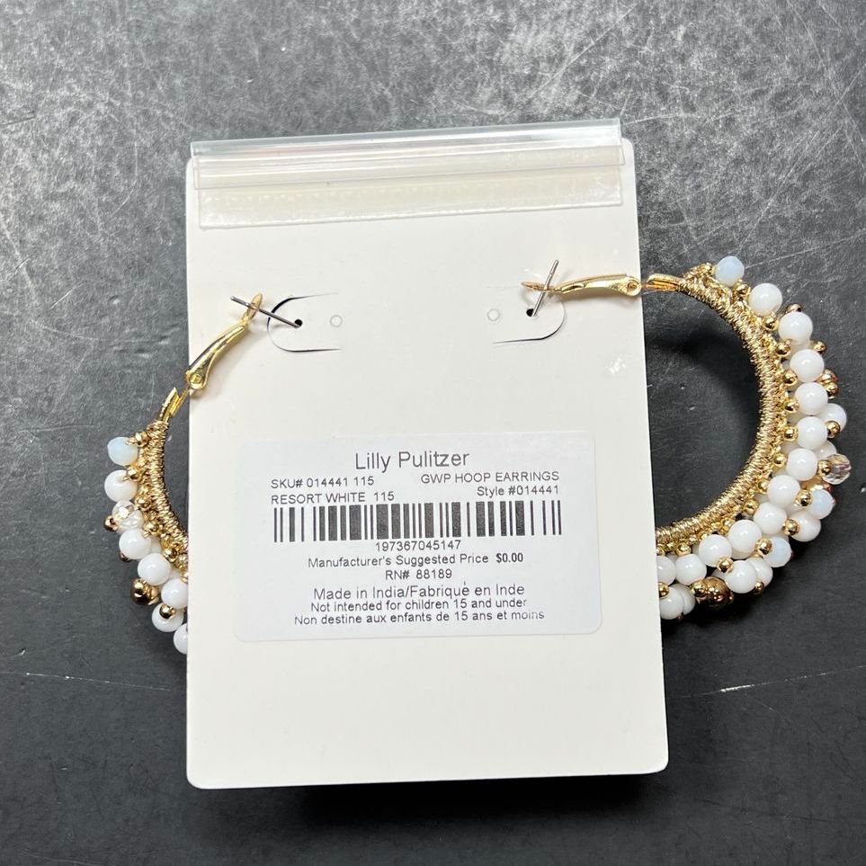 Lilly Pulitzer Faux Pearl Hoop Earrings NWT