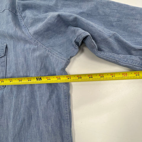 Vintage 90s Carhartt Rugged Wear Chambray Western Pearl Snap Shirt Sz XL