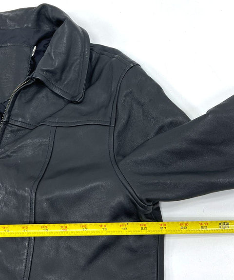 Vintage 70s Black Leather Zip Up Moto Car Coat Jacket Men's L