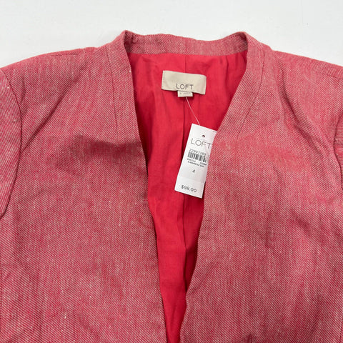 NWT LOFT Red Open Front Collarless Blazer Jacket Women's Size 4