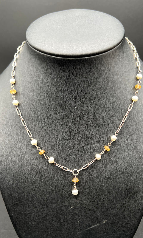 Lot of 4 Sterling Silver 925 Beaded Pearl Gemstone Chain Necklaces