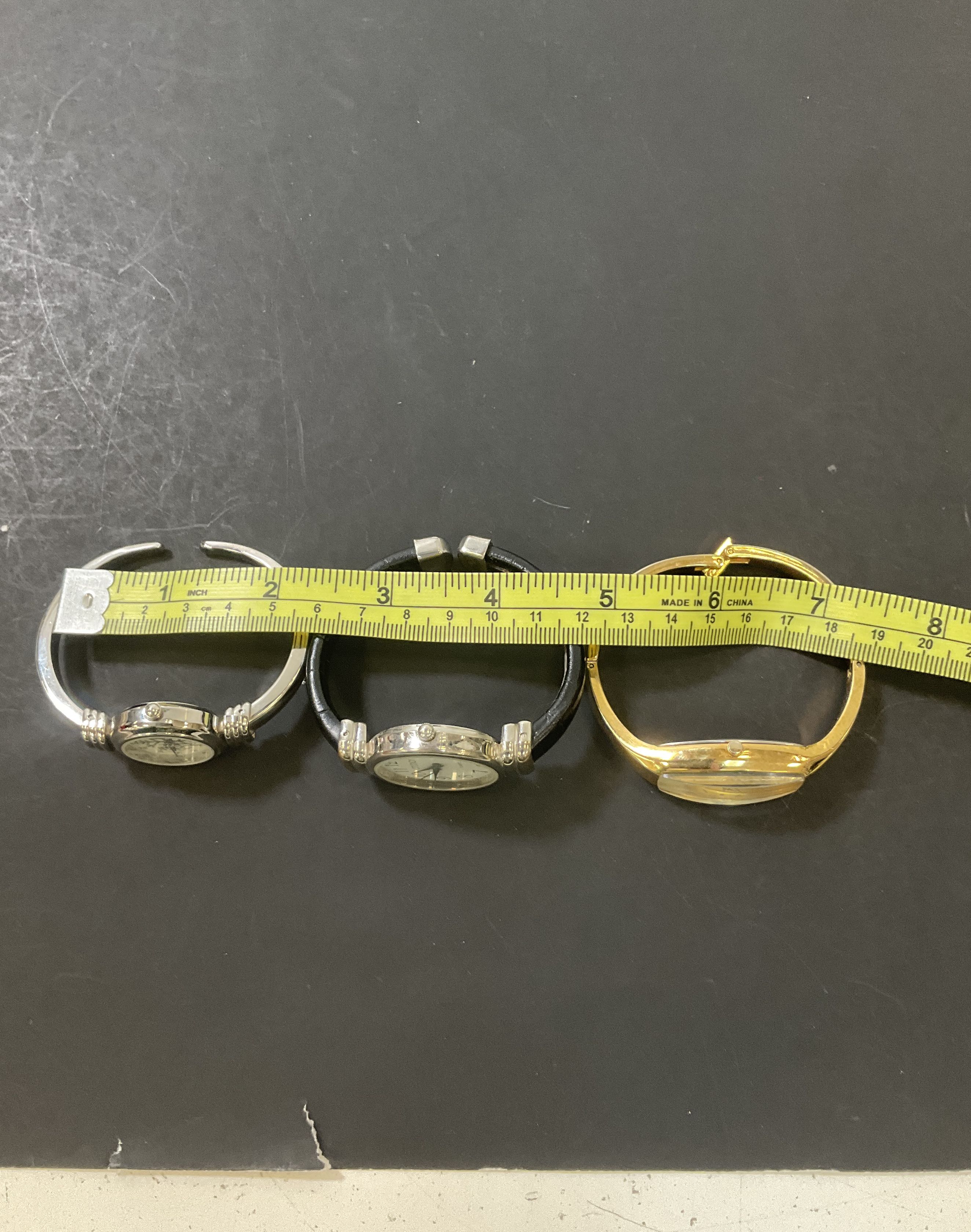 Lot of Nine Women's Cuff Watches Wristwatches Silver Tone Gold Tone UNTESTED