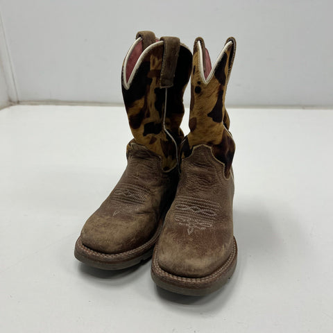 Roper Brown Camo Hair On Hide Leather Square Toe Cowboy Boots Kids Size 9
