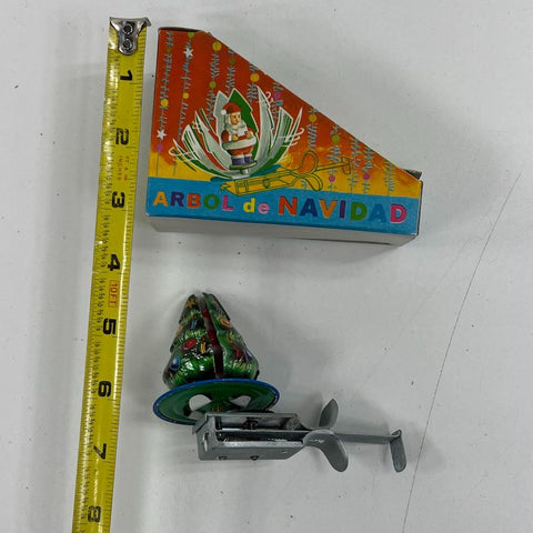 Vintage 1975 Shackman Santa Spinner Tin Litho Christmas Tree Toy Molto Box
