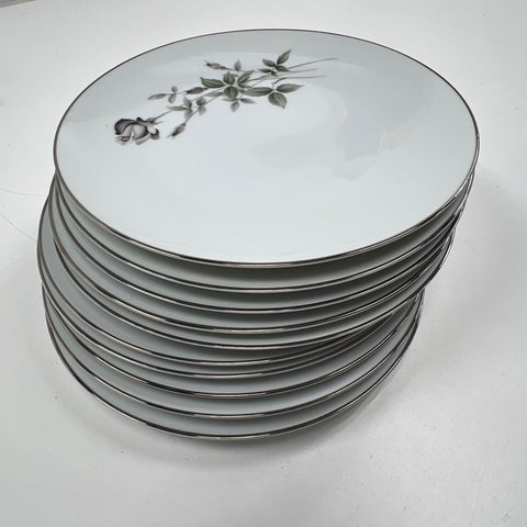 Vintage Noritake Janette 6604 Dinner Plate Set 10 Piece Platinum Trim