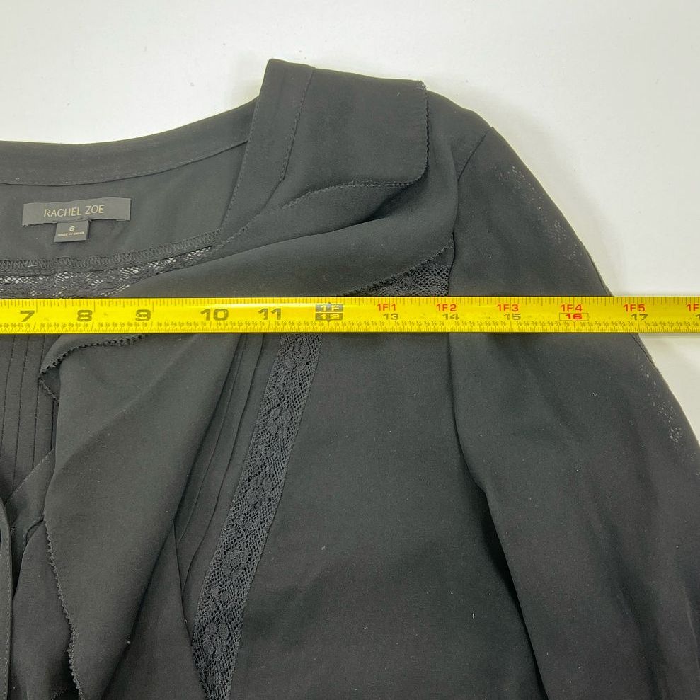 Women's Rachel Zoe Black 100% Silk Lace Trimmed Long Sleeve Blouse - Size 6