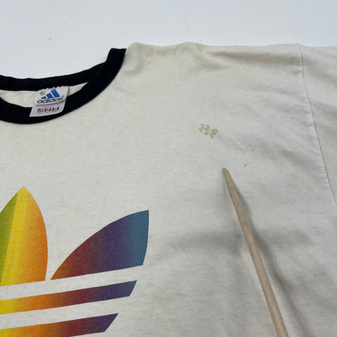 Vintage 90s Adidas Trefoil Rainbow Logo Ringer T-Shirt Made in USA Sz XL