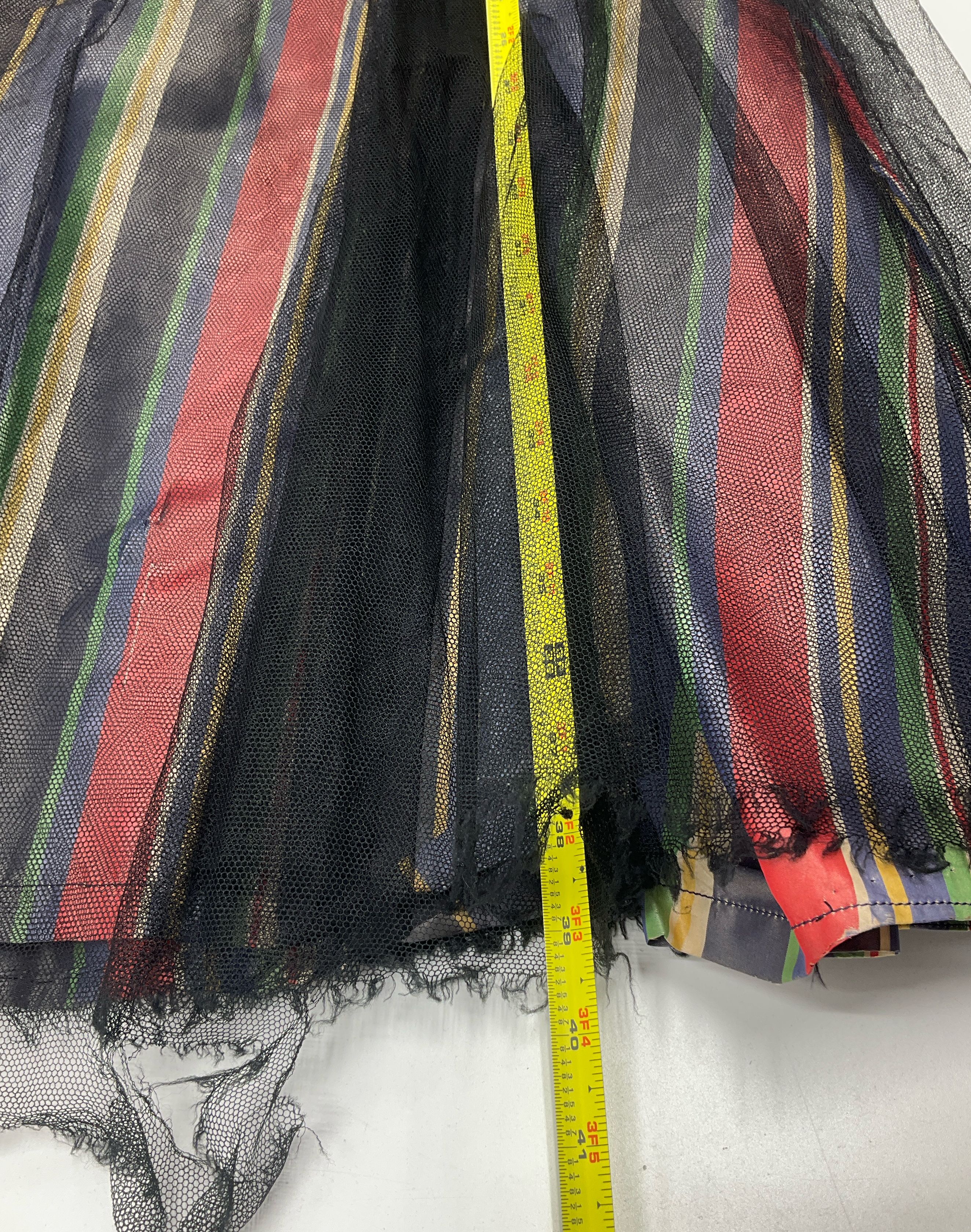 Antique Striped Taffeta & Black Double Layer Crinoline Skirt XXS Poor Condition