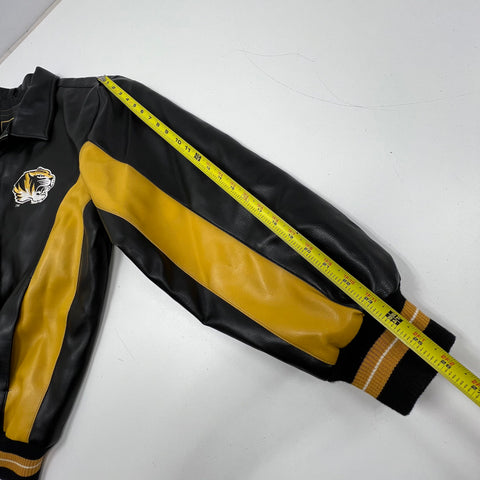 G-III Black Gold Vintage Y2K Mizzou Tigers Faux Leather Bomber Jacket Mens XXL