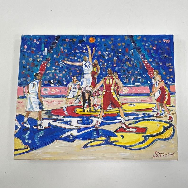 KU Basketball Game Scene Painting on Canvas by SFV Signed