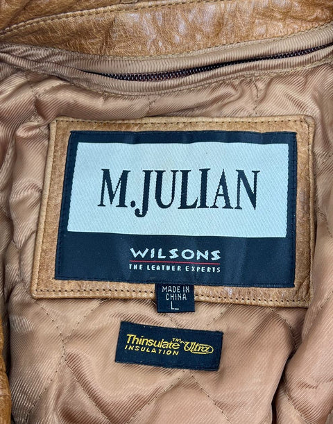 M Julian Wilsons Tan Brown Distressed Leather Thinsulate Lined Jacket Men's L