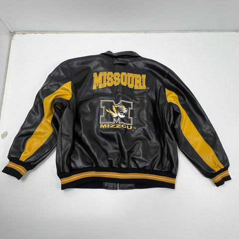 G-III Black Gold Vintage Y2K Mizzou Tigers Faux Leather Bomber Jacket Mens XXL