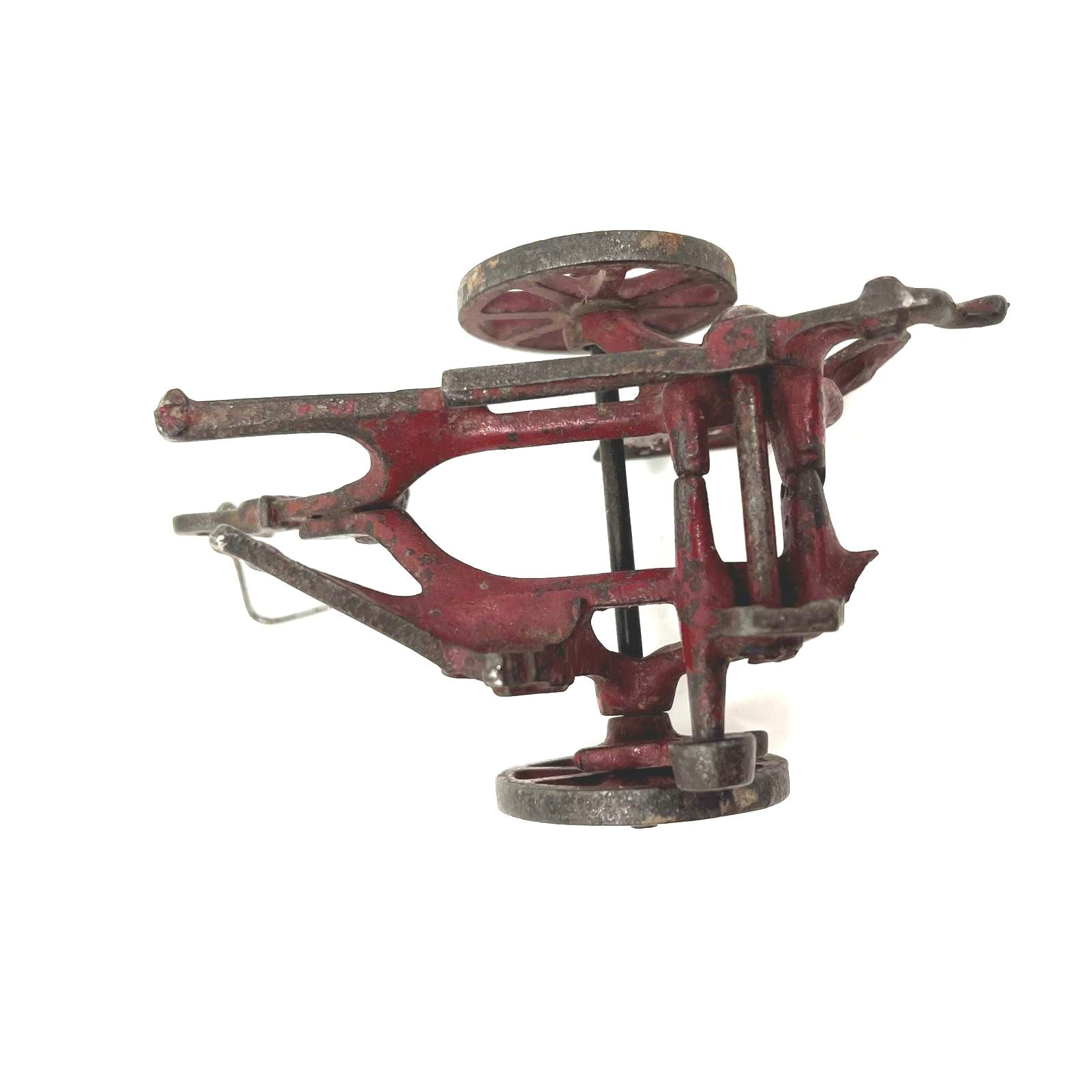 Vintage 1930s Cast Iron 2 Bottom Plow Toy Red 4x2"