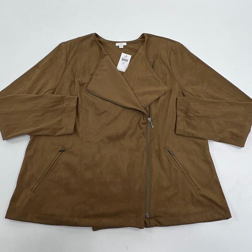 NWT Women's J Jill Acorn Brown Faux Suede Full Zip Blazer Jacket - Size XL