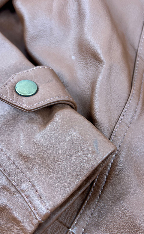 Centigrade Brown Leather Long Trench Coat Jacket Women's XL NWT