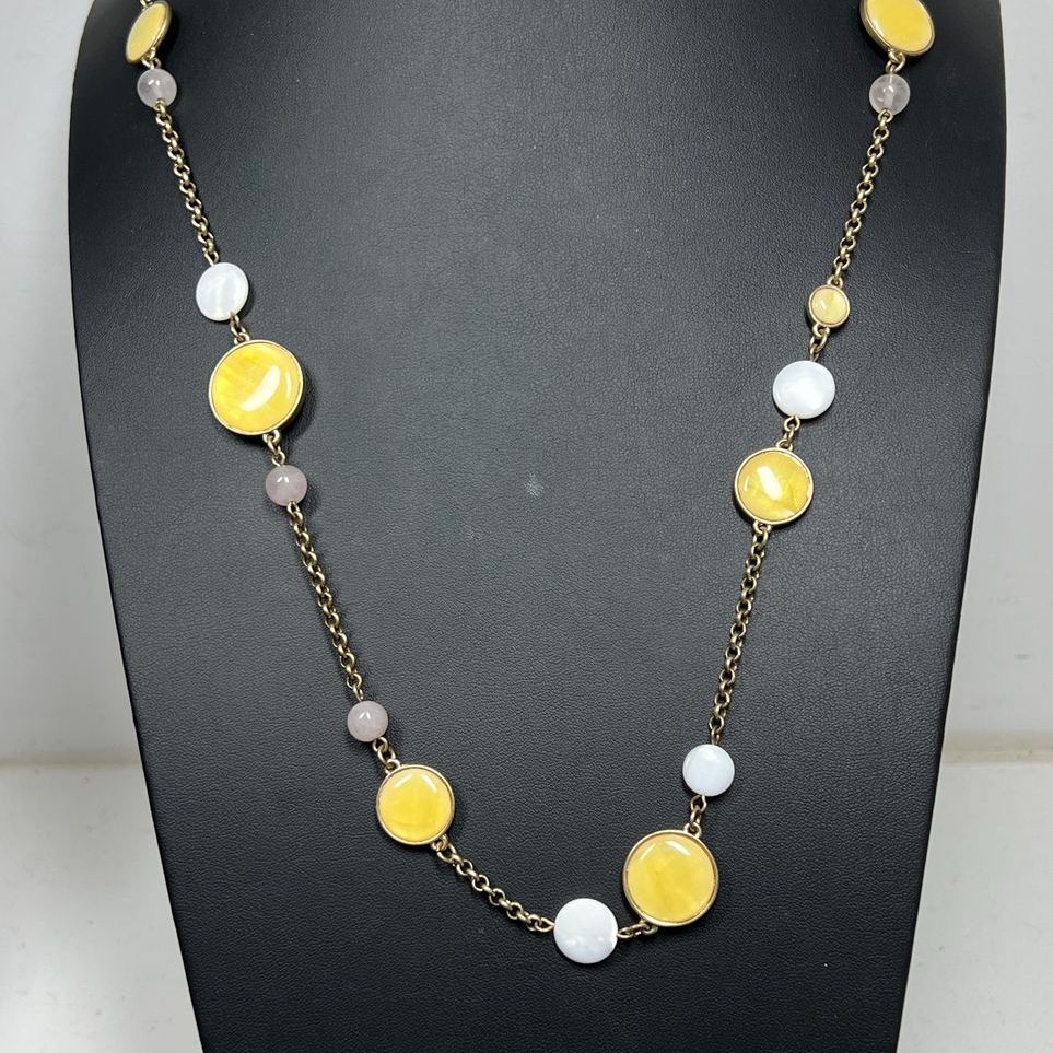 2 Lia Sophia Yellow Petals & Circles Chain Necklaces