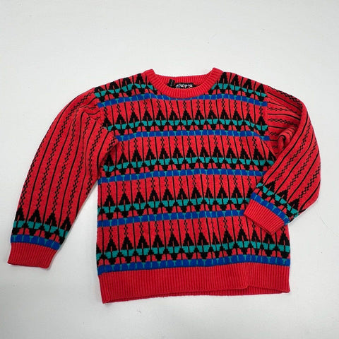 Vintage 80s Pepe Red Aztec Geometric Pattern Coogi Style Crewneck Sweater Sz S