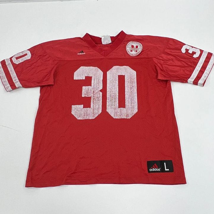 VTG Men's Adidas Red Short Sleeve Huskers Football Jersey Signed? - Size Large