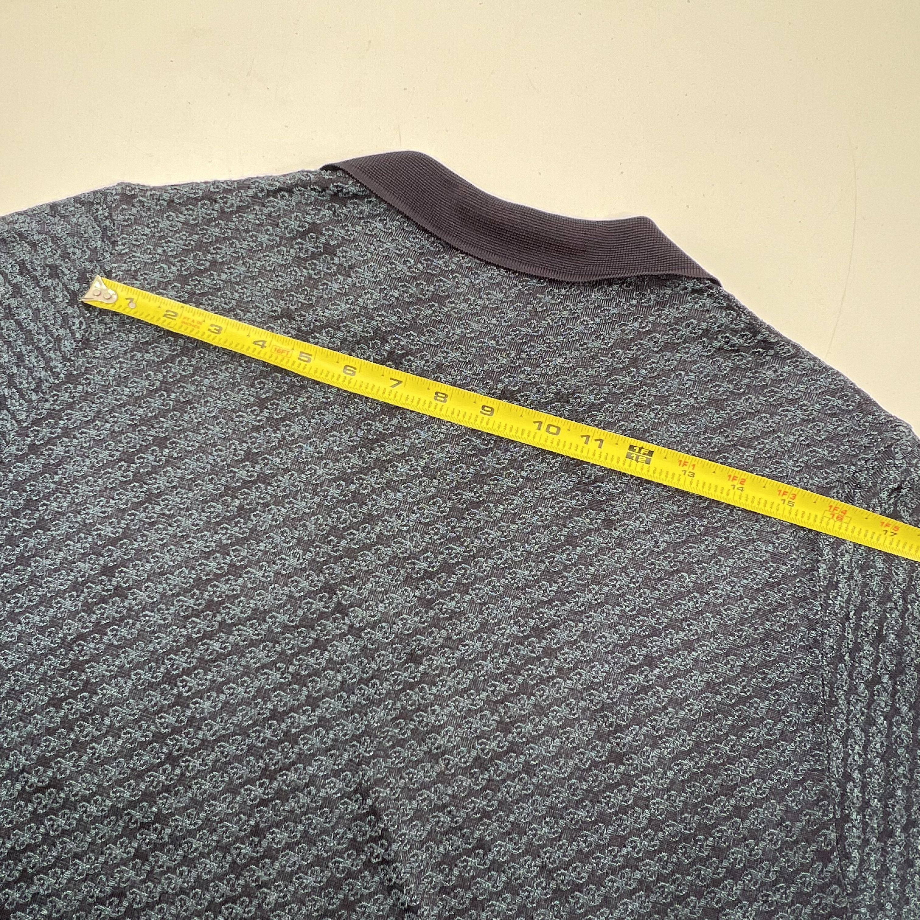 Vintage 90s Montagut Textured Knit Geometric Polo Shirt Fil Lumiere Sz M