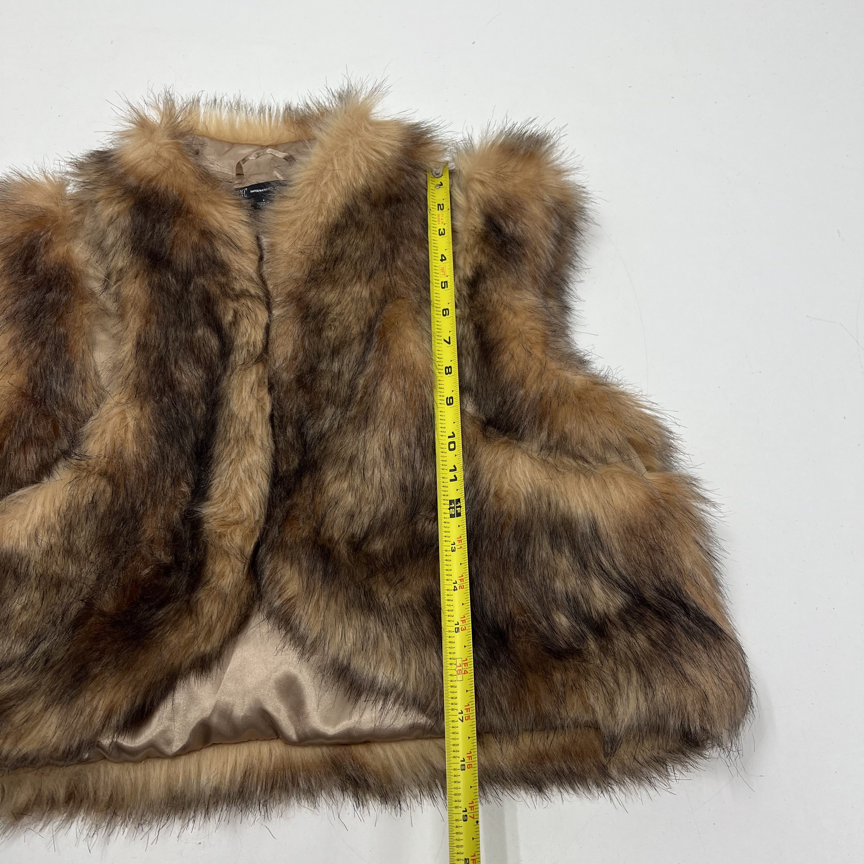 INC International Concepts Faux Fur Shaggy Open Front Vest Jacket Women's Size L