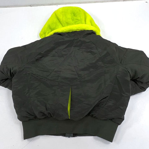 Jordan Sportswear Faux Fur Hooded Bomber Jacket Green Neon Women's Size S