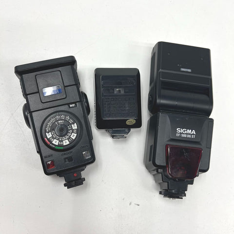 Sigma EF-500 DG ST + Rokinon 2600 Camera Flash Lot Hot Shoe Mount (3 Total)