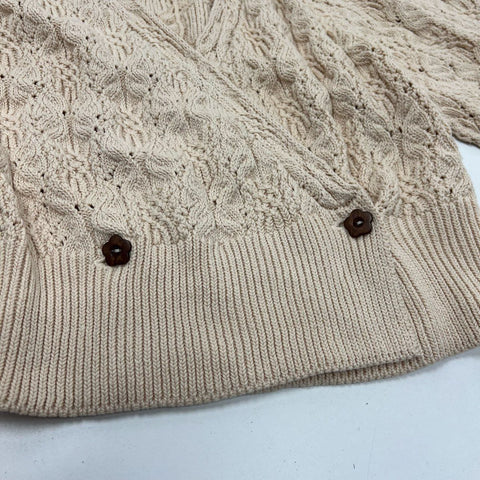 Free People Bonfire Cardi Cream Cropped Knit Puff Sleeve Cardigan Women's M