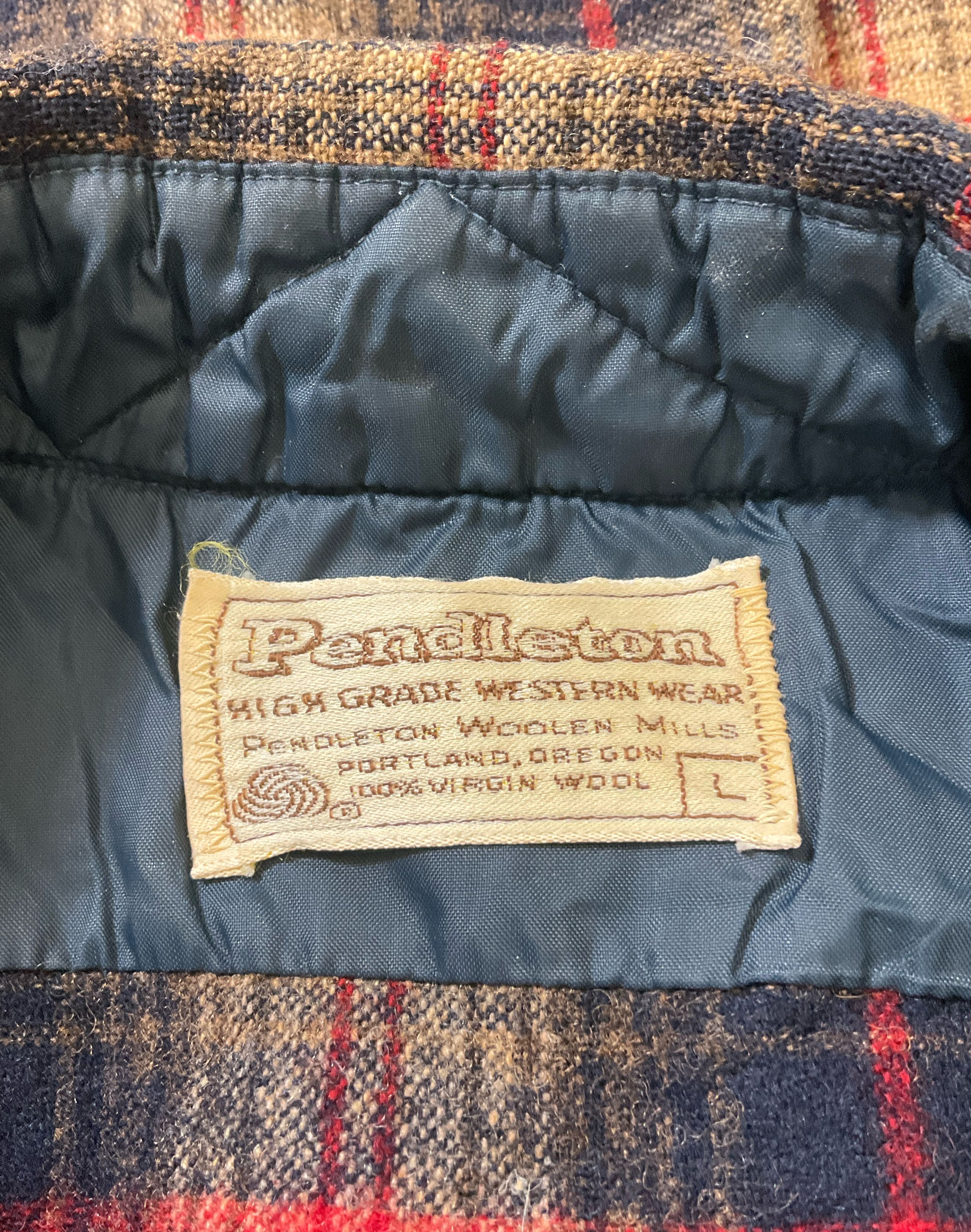 Pendleton Men's Plaid High Grade Western Wear Wool Snap Button Shirt L Vintage