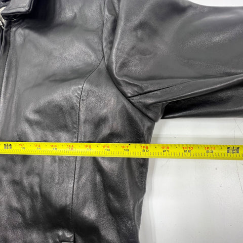 Anne Klein Black Leather Faux Fur Lined Full Zip Jacket Coat Women's L