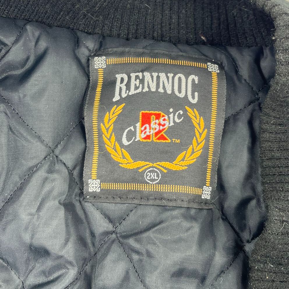 Rennoc Black Vintage Y2K Embroidered Faux Leather Sleeve Varsity Jacket Men's
