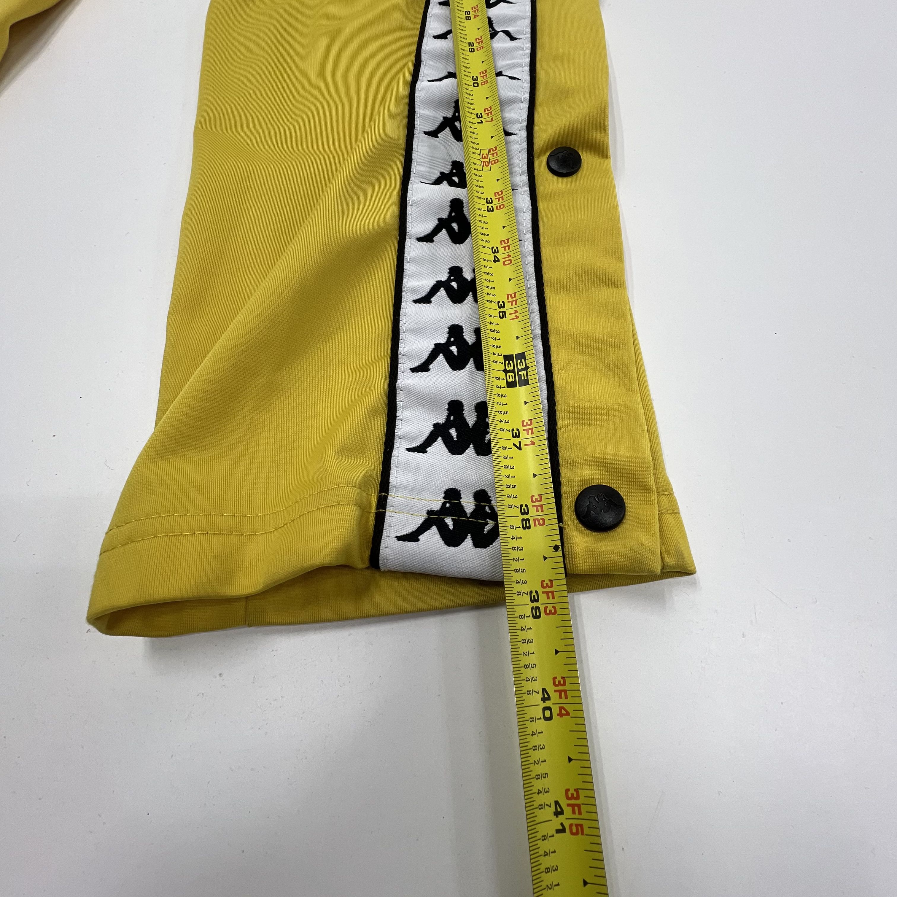 Kappa Yellow Track Pants Size Large Side Graphic Logo Buttons Drawstring Waist