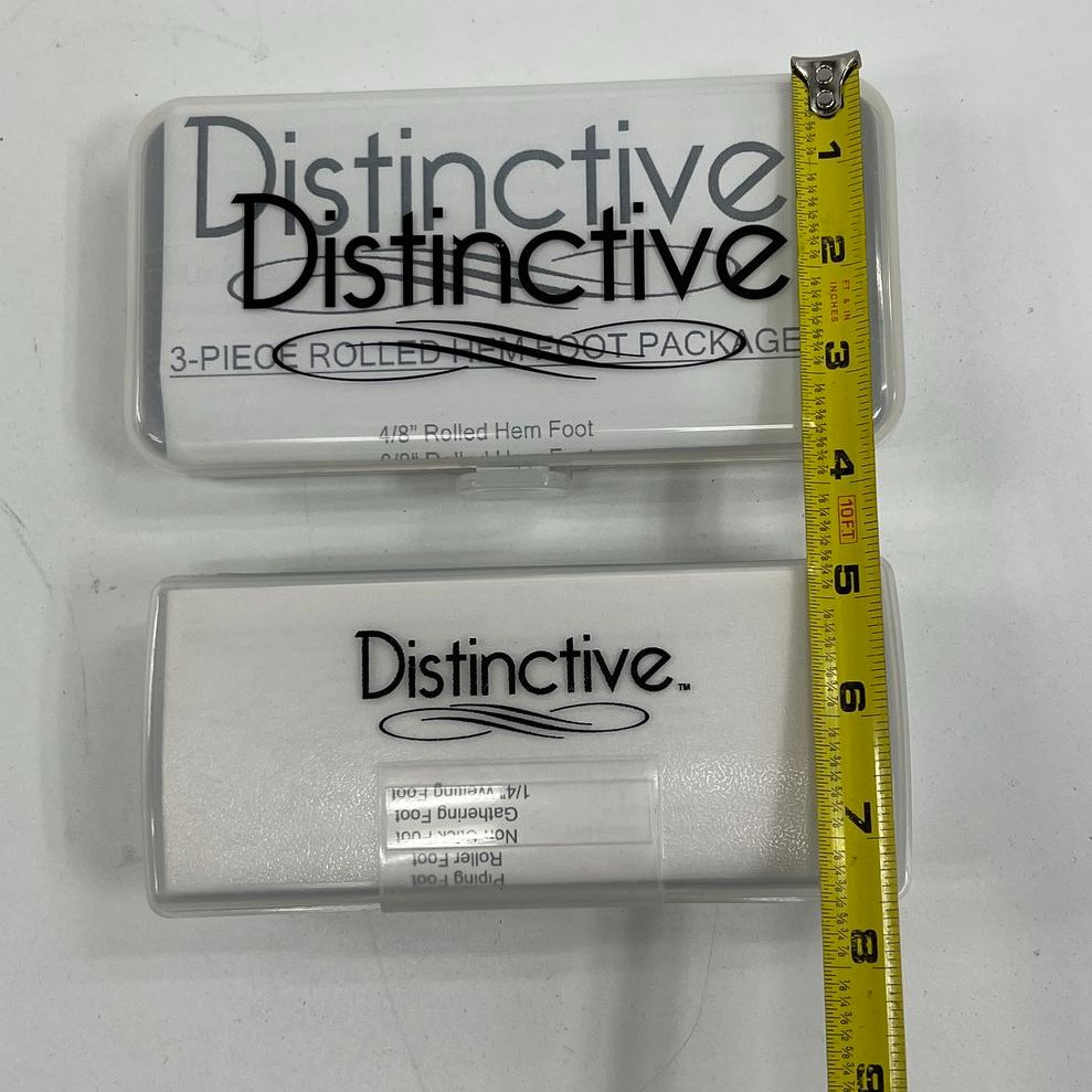 Distinctive Sewing 3-Pc Rolled Hem Foot Set & 7-Pc Home Dec Foot Set in Cases