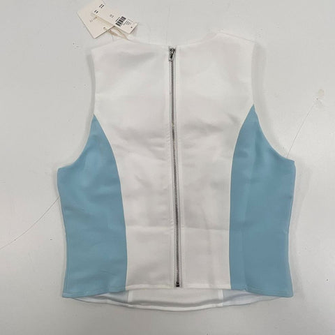 Flat White NWT White Blue Colorblock Sleeveless Cropped Top Blouse Women's XS