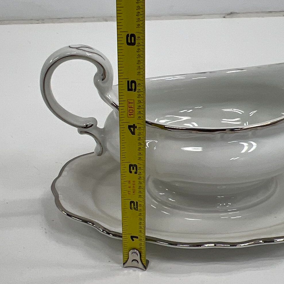 Vintage Johann Haviland Platinum Baroque Serving Platter Gravy Boat Lot 3pc