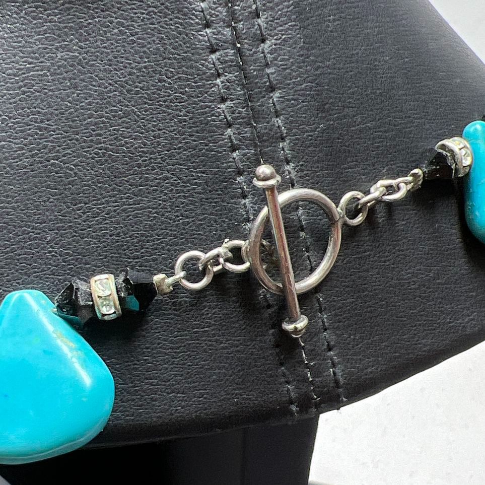 Turquoise Drop Black Beaded & Rhinestone Necklace