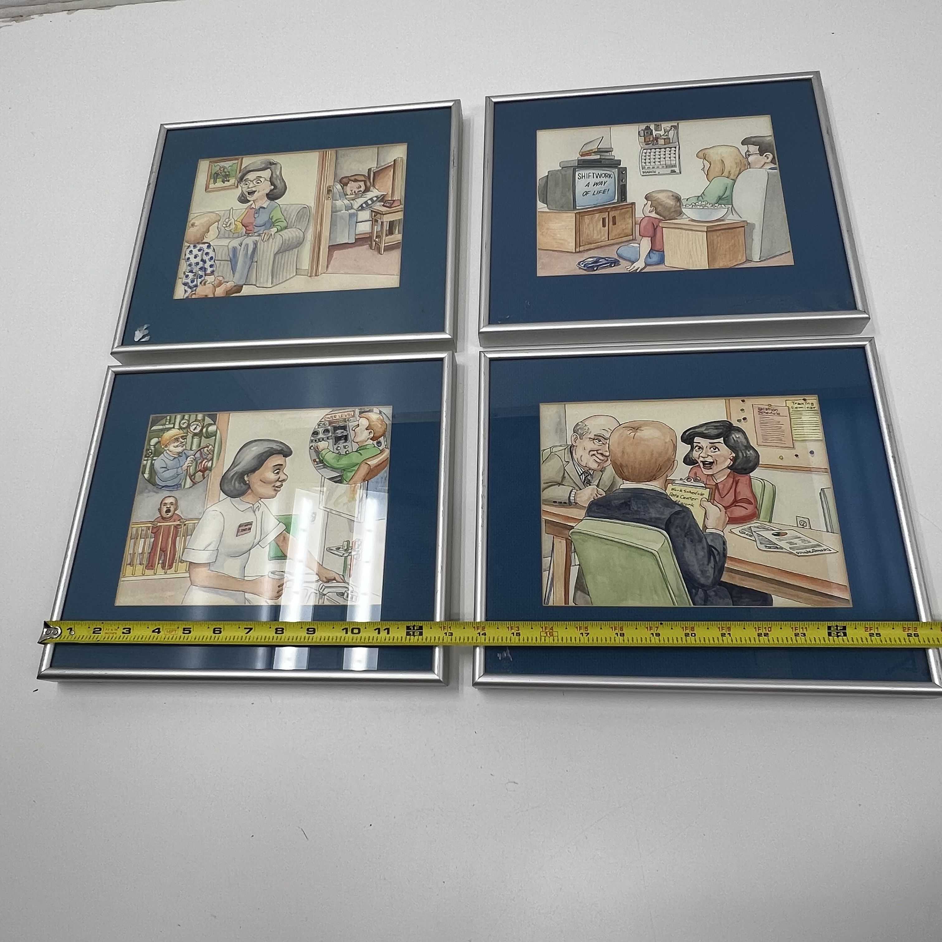 Vintage 80s SynchroTech Shift Work Comic Art Print Lot of 4 Framed Signed