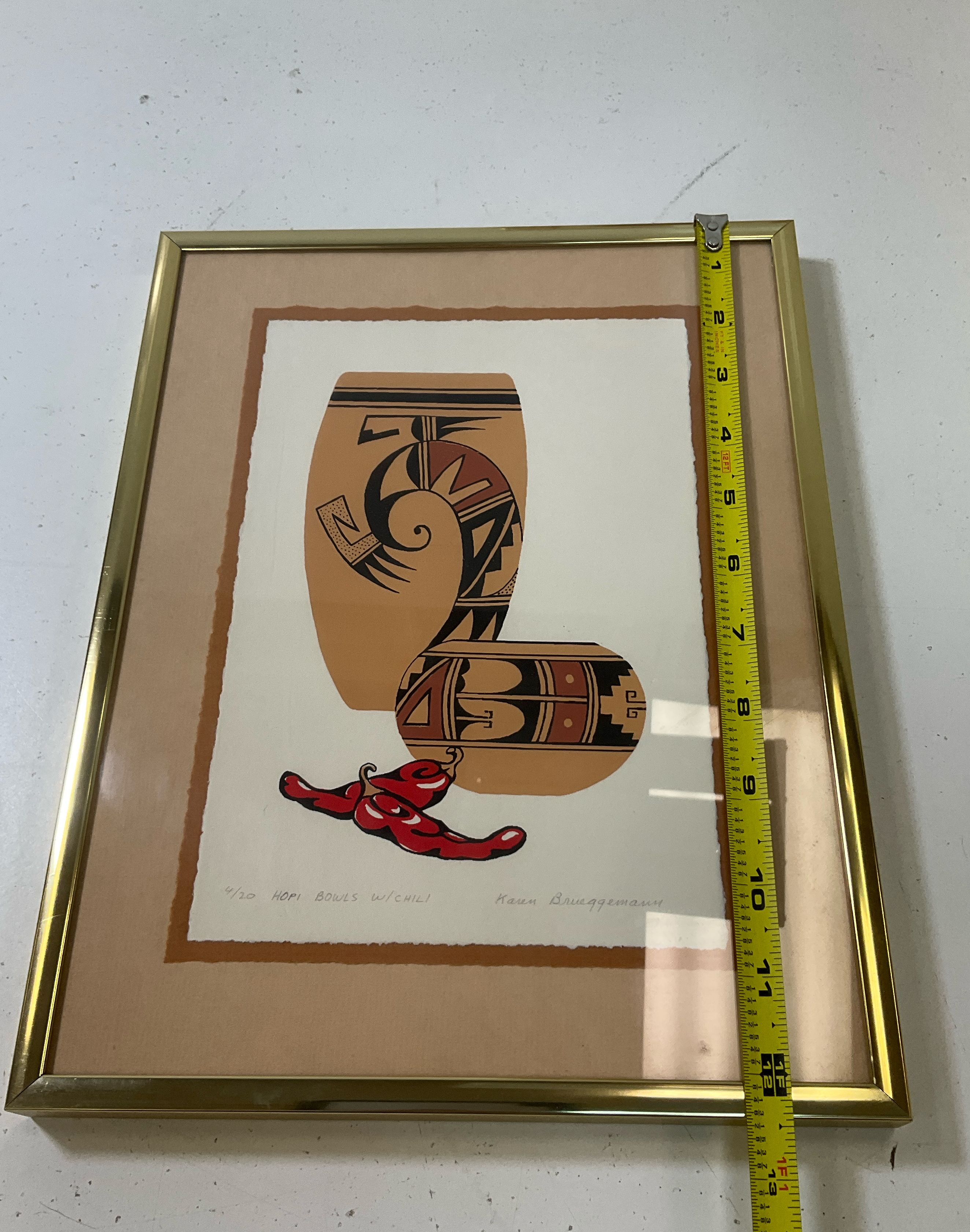 Karen Brueggemann Framed & Matted Signed Numbered Prints Hopi Bowls Pair 9x12