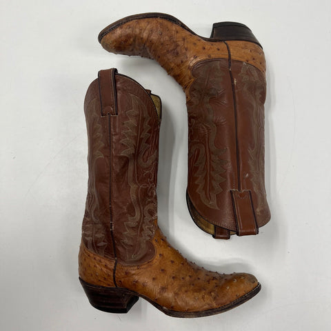 Justin 8925 Full Quill Ostrich Leather Western Cowboy Boots Men's Size 7.5D