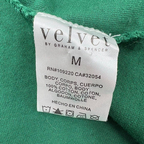 Velvet Anthropologie Green Cotton V-Neck Puff Sleeve A-Line Dress Women's M