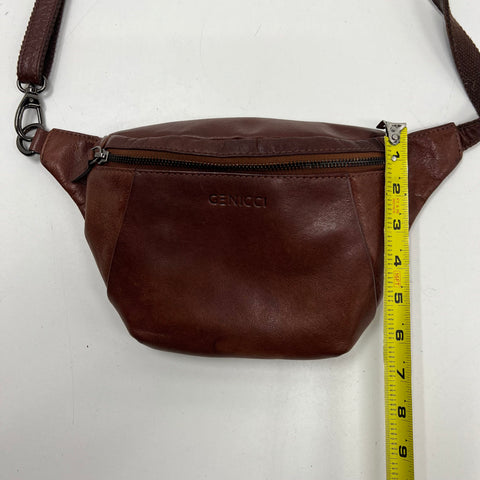 Genicci Brown Leather Fanny Pack Belt Bag Crossbody Gunmetal Hardware
