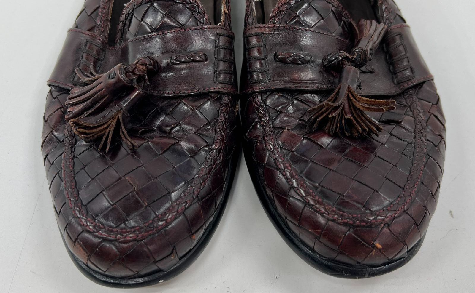 VTG Men's Bragano Brown Woven Genuine Leather Loafer w/ Tassel Shoes Size 10.5