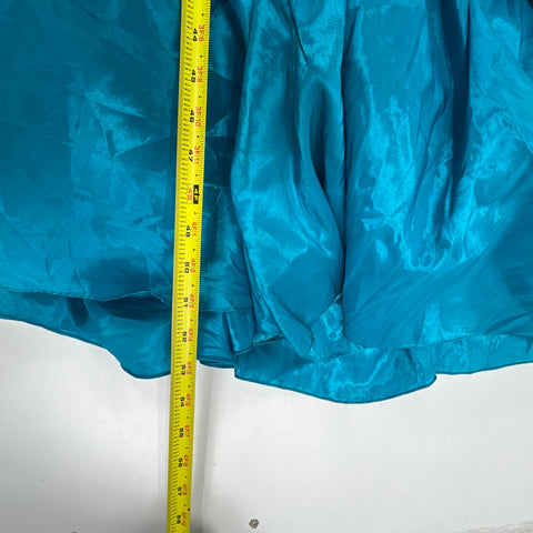 Vintage Y2K Mystique Teal Blue Beaded Strapless Taffeta Prom Gown Dress