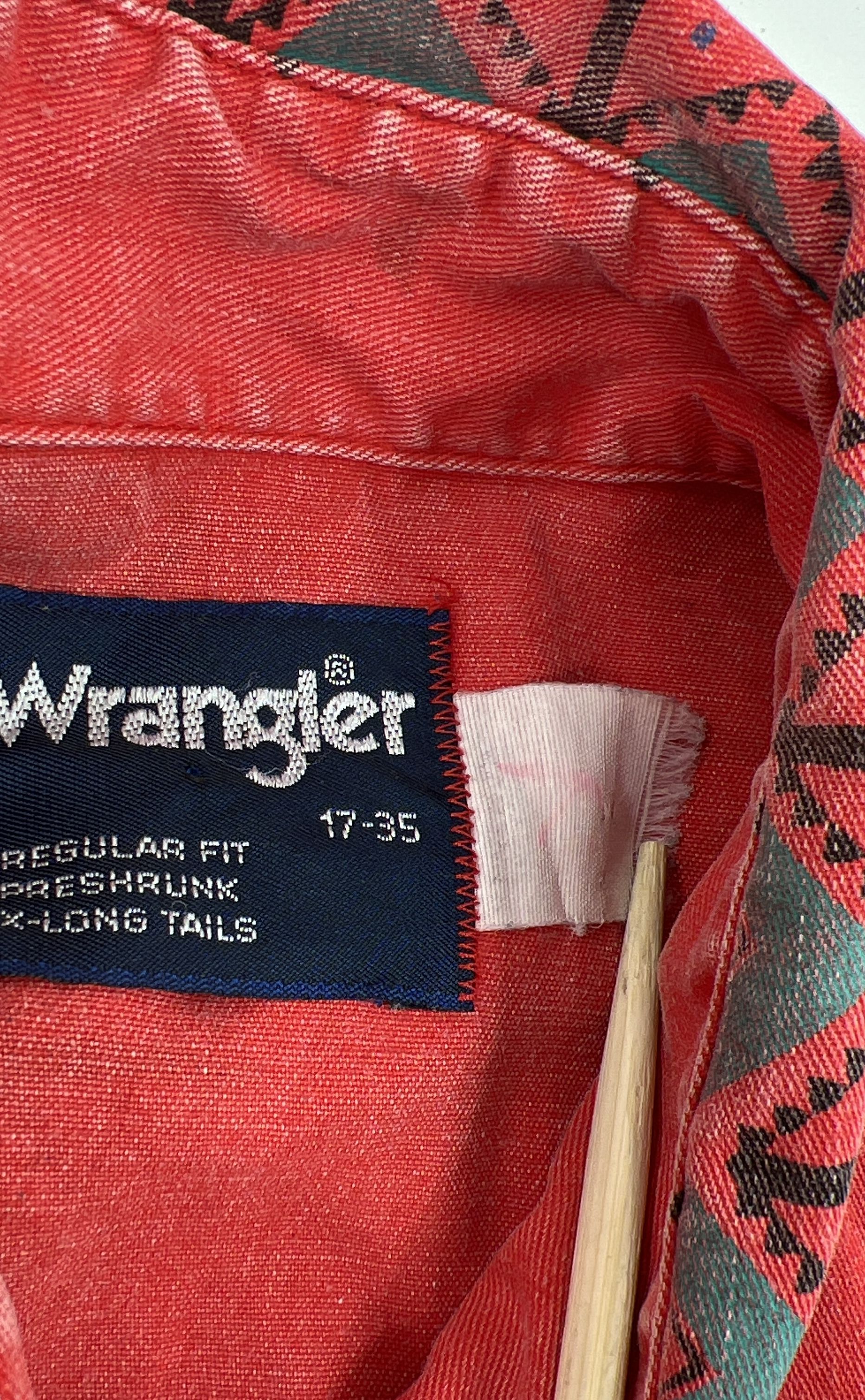 Vintage Wrangler Brushpopper Western Shirt Red Aztec Southwestern Print Cotton