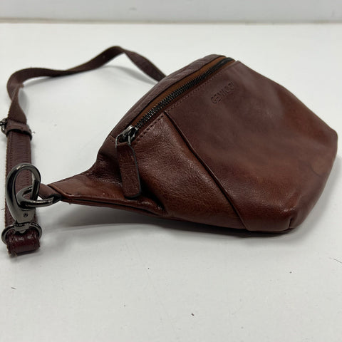 Genicci Brown Leather Fanny Pack Belt Bag Crossbody Gunmetal Hardware