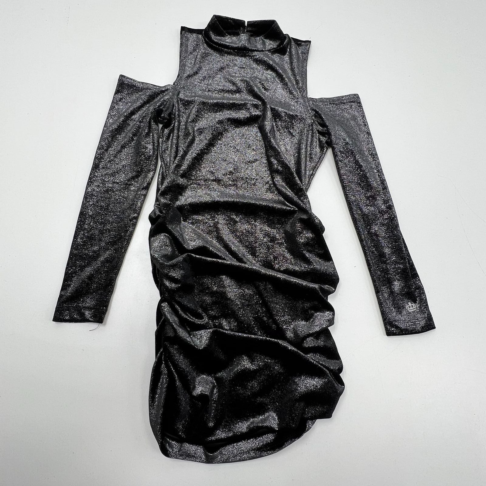 Juicy by Juicy Couture Black Metallic Cold Shoulder Ruched Bodycon Dress Size M