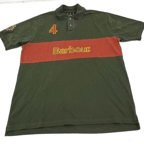 Barbour Green Orange Vintage Y2K Polo Team Colorblock Rugby Shirt Men's XL